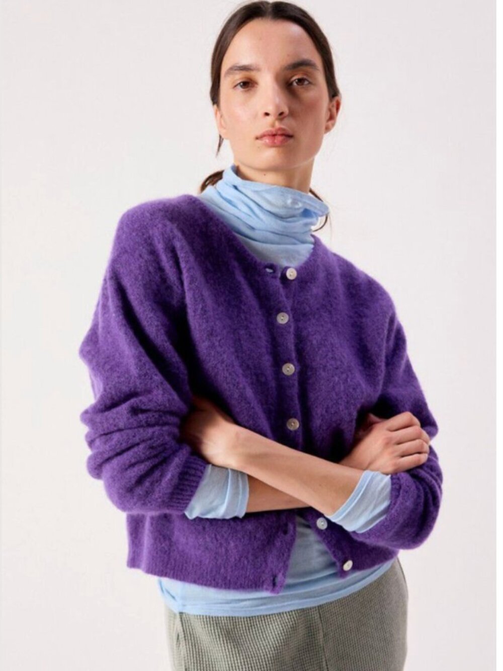 American Vintage Round Neck Ball Cardigan Purple Cosmos Small NWT